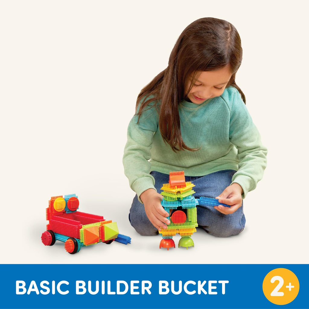 Battat Bristle Blocks Basic Builder Bucket – 50-Piece Interlocking STEM Building Set for Toddlers Age 2+