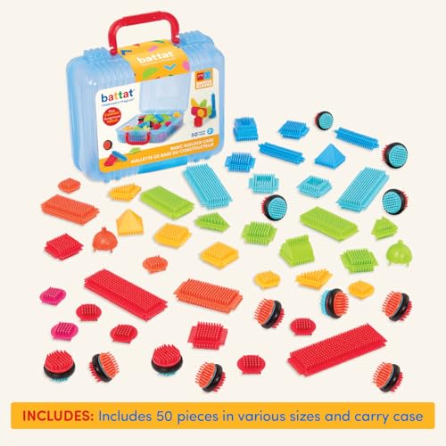 Battat Bristle Blocks Basic Builder Case – 50-Piece Interlocking Building Set with Wheels & Carry Case for Toddlers Ages 2+