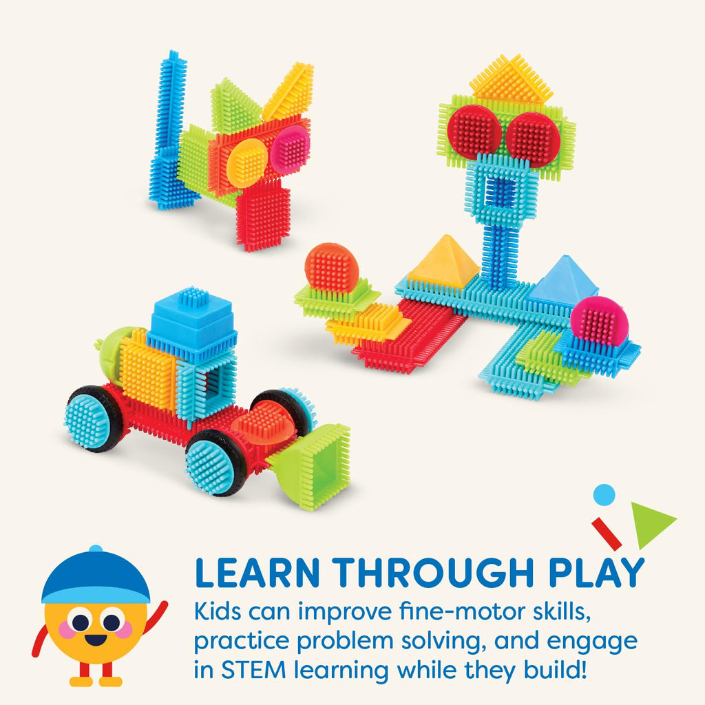 Battat Bristle Blocks Basic Builder Case – 50-Piece Interlocking Building Set with Wheels & Carry Case for Toddlers Ages 2+