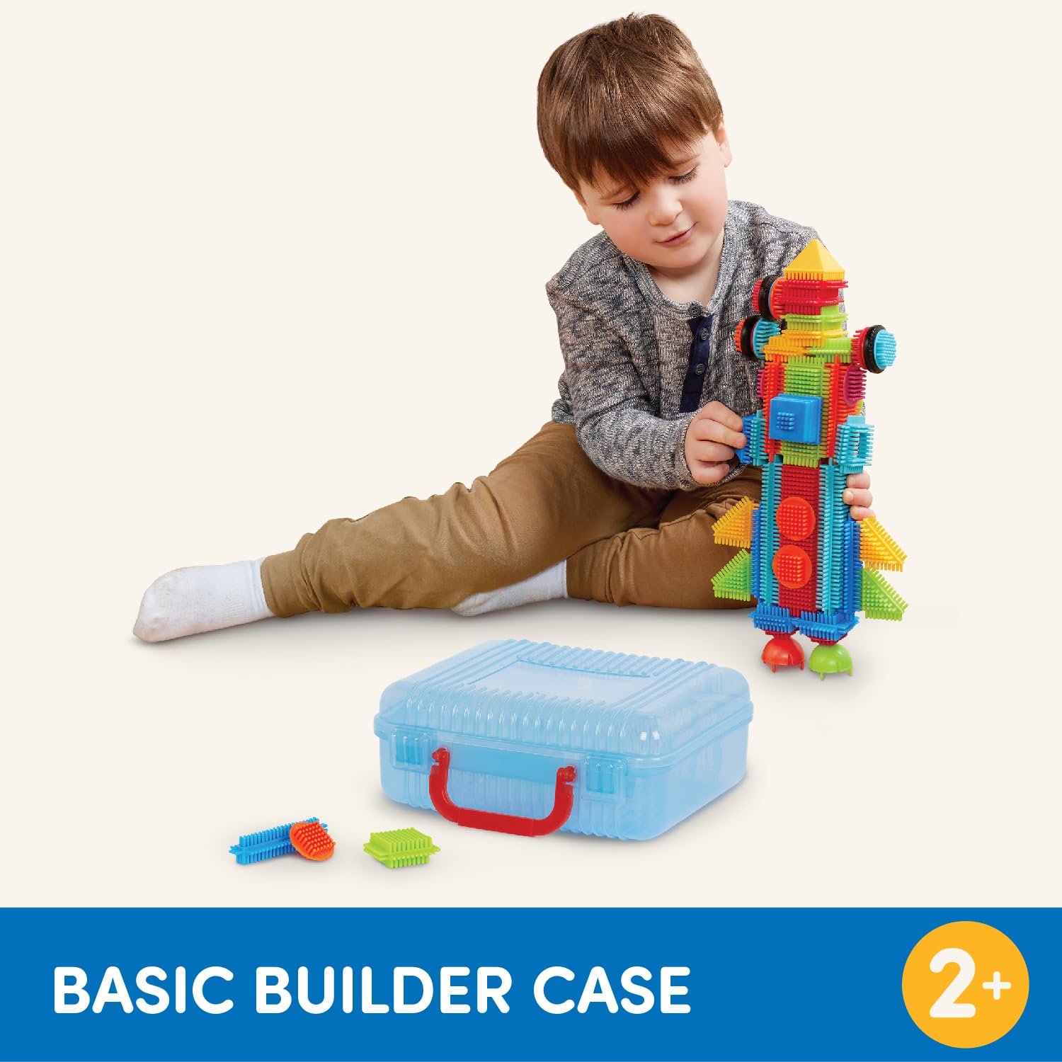 Battat Bristle Blocks Basic Builder Case – 50-Piece Interlocking Building Set with Wheels & Carry Case for Toddlers Ages 2+