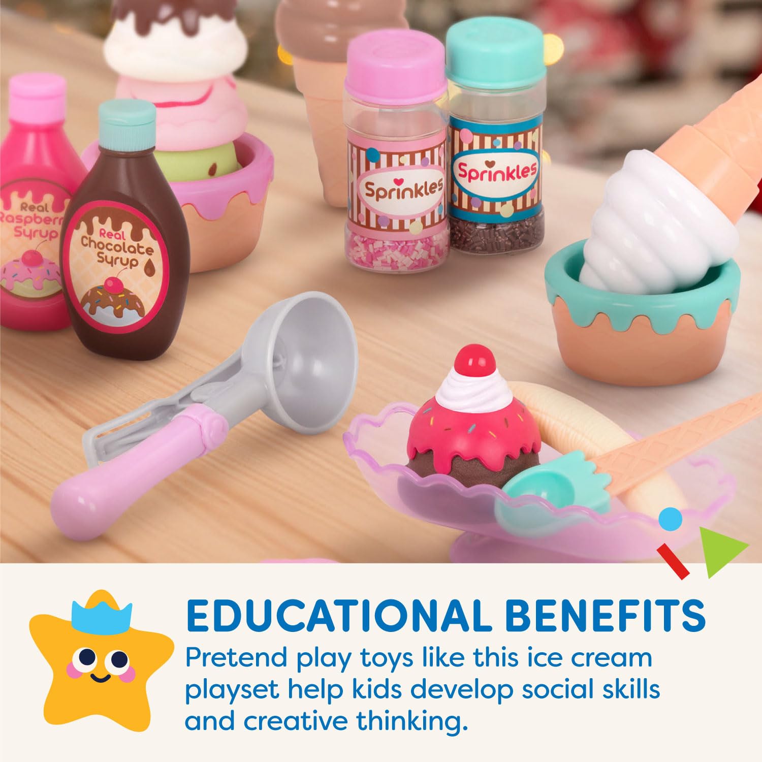 Battat Play Circle Ice Cream Set – 21-Piece Pretend Play Sweet Treats with Working Scoop