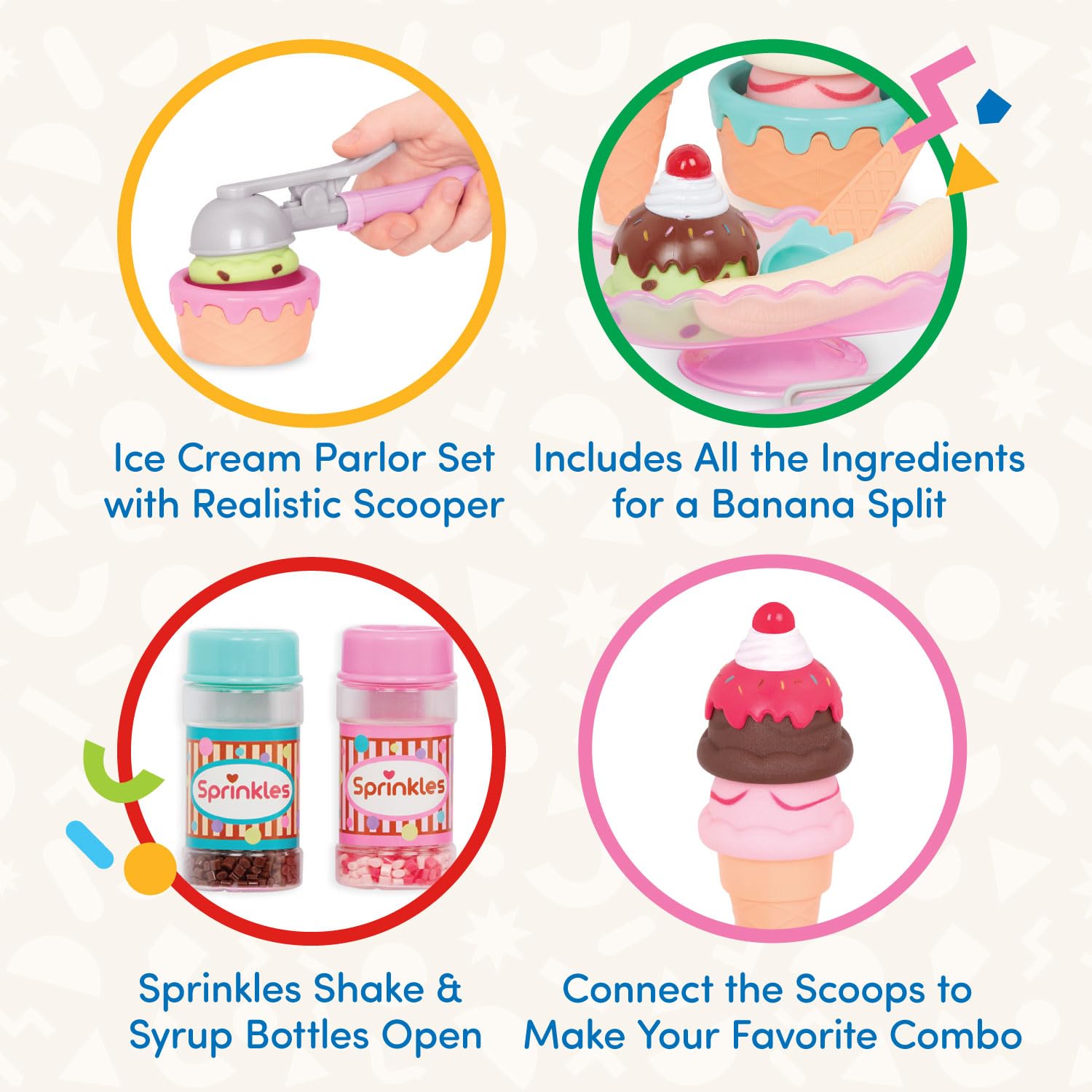 Battat Play Circle Ice Cream Set – 21-Piece Pretend Play Sweet Treats with Working Scoop