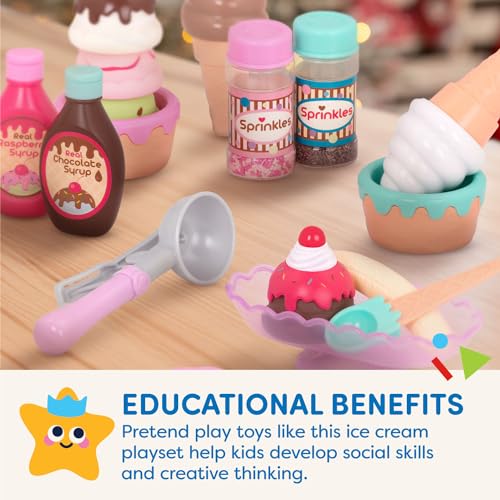 Battat Play Circle Ice Cream Set – 21-Piece Pretend Play Sweet Treats with Working Scoop
