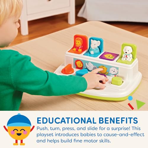 Battat Pop-Up Pals – Cause-and-Effect Toy with Buttons & Colors for Toddlers 18+ Months