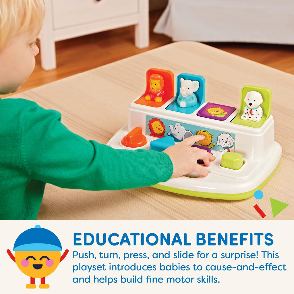 Battat Pop-Up Pals – Cause-and-Effect Toy with Buttons & Colors for Toddlers 18+ Months