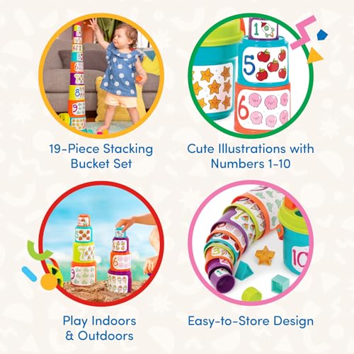 Battat Sort & Stack Nesting Cups Set - 19 Pieces Stacking Toy for Toddlers 18+ Months