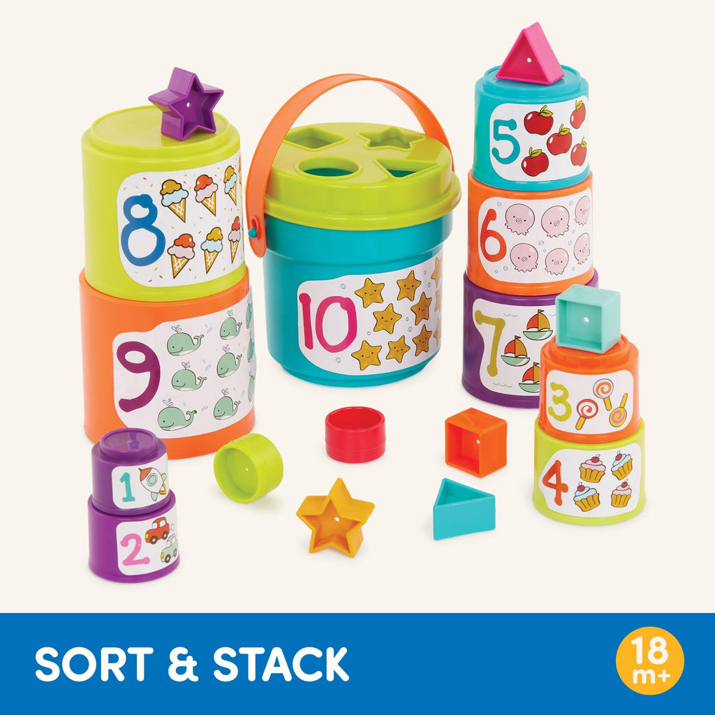 Battat Sort & Stack Nesting Cups Set - 19 Pieces Stacking Toy for Toddlers 18+ Months