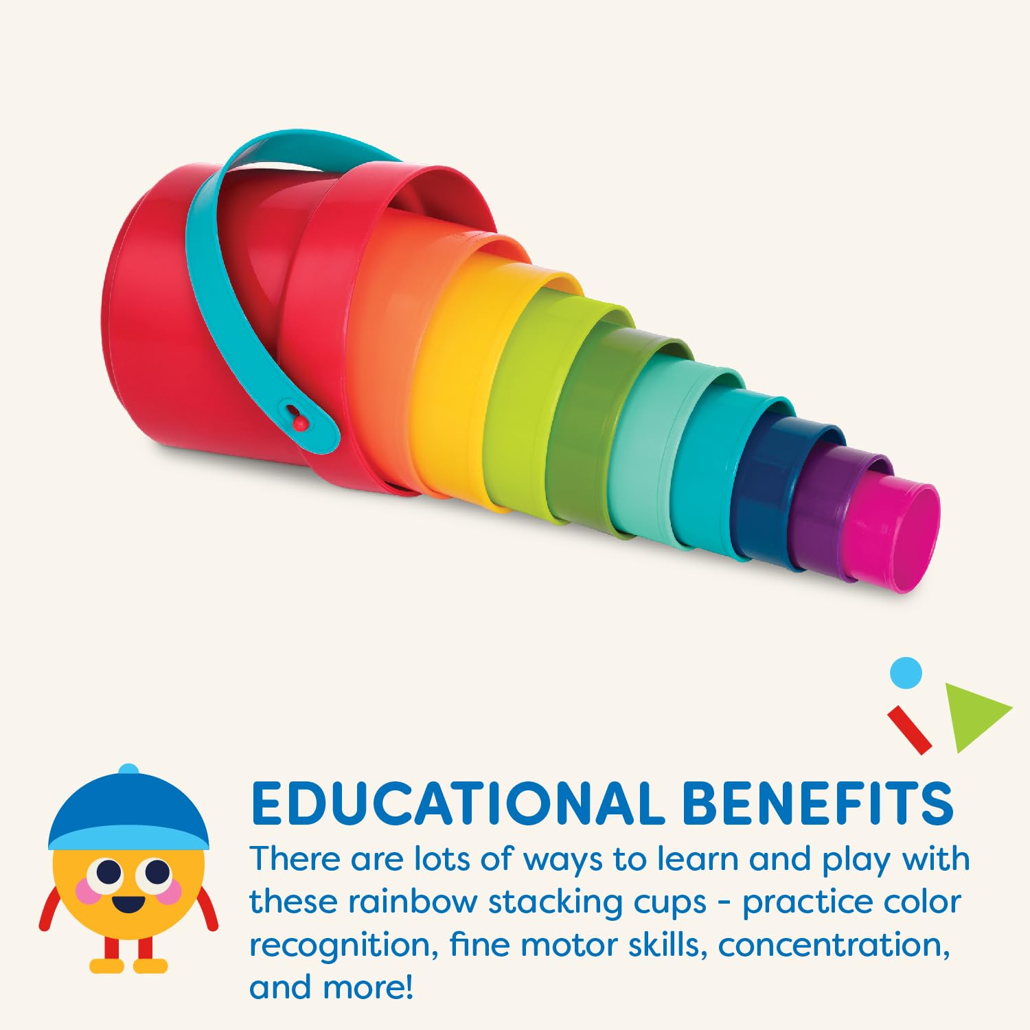Battat Stack Up Cups – 10-Piece Nesting and Stacking Toy Set – Multicolored Cups for Bath, Beach, and Learning