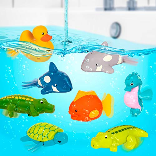 Battat Wind-Up Tubbies – 4-Pack Bath Toys That Swim and Move – Turtle, Fish, Crocodile, Whale – Ages 2+