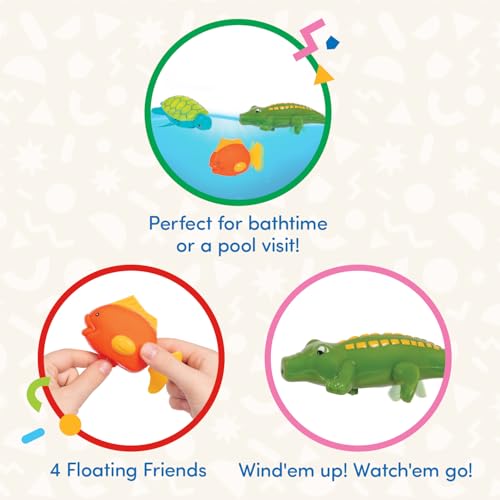 Battat Wind-Up Tubbies – 4-Pack Bath Toys That Swim and Move – Turtle, Fish, Crocodile, Whale – Ages 2+