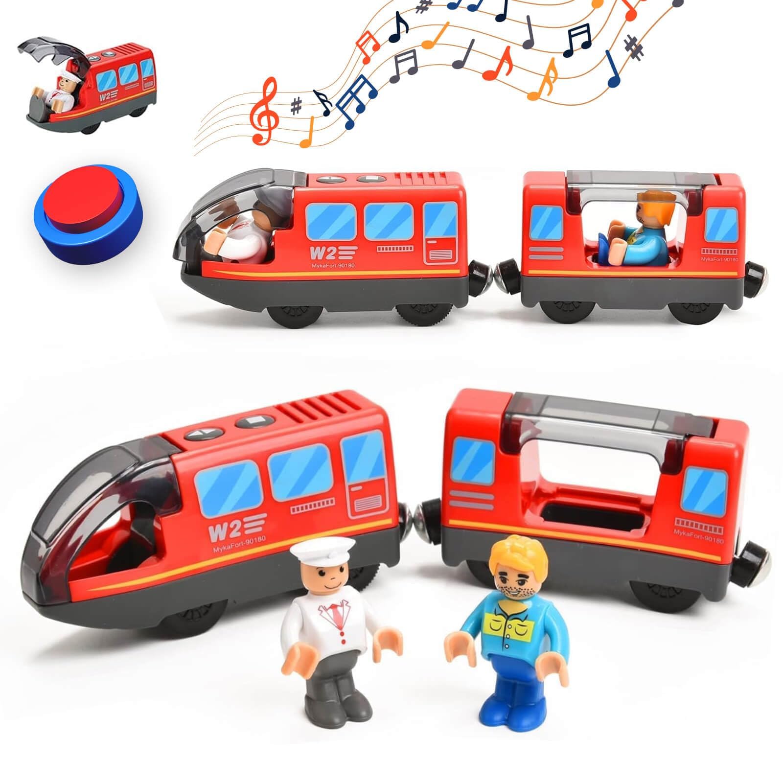 Battery Operated Electric Locomotive Train Set for Wooden Tracks - Compatible with Major Brands, Lights & Sounds, Kids Ages 3+