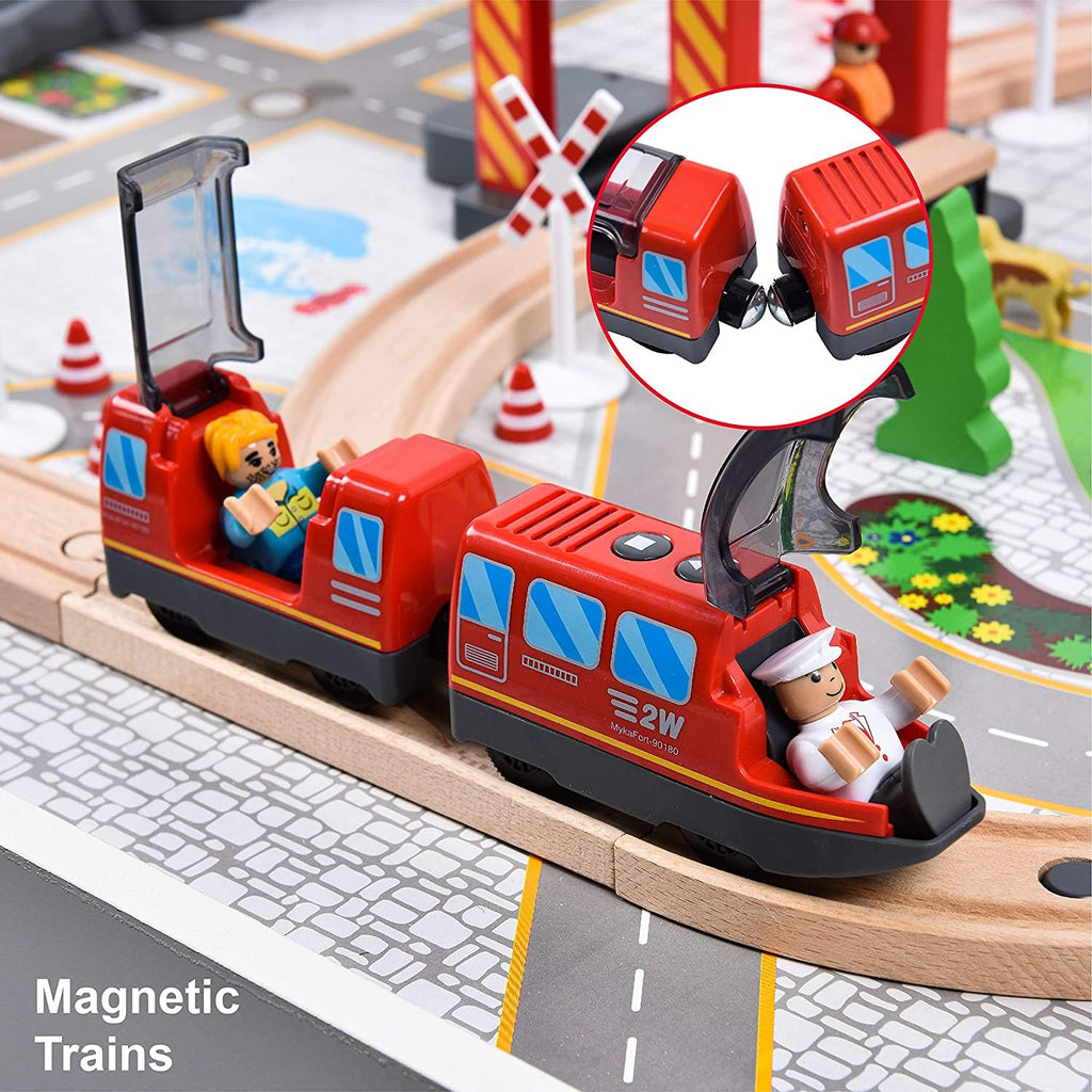 Battery Operated Electric Locomotive Train Set for Wooden Tracks - Compatible with Major Brands, Lights & Sounds, Kids Ages 3+