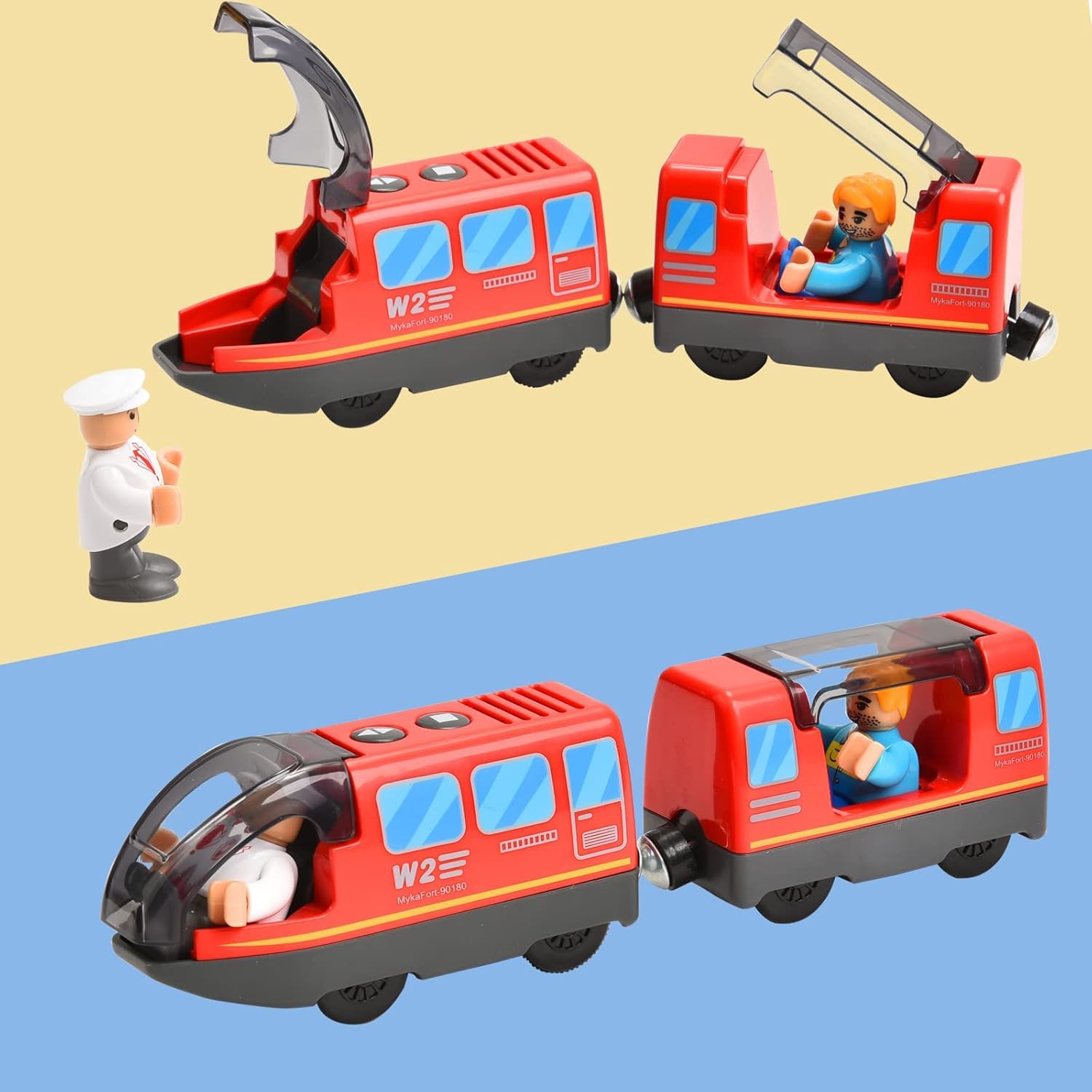 Battery Operated Electric Locomotive Train Set for Wooden Tracks - Compatible with Major Brands, Lights & Sounds, Kids Ages 3+