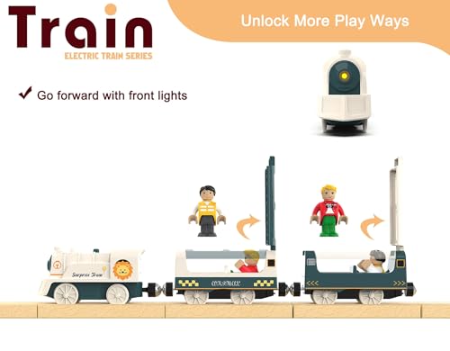 Battery Powered Train Set for Wooden Railway - 3-Piece Motorized Locomotive with Lights & Sounds - Compatible with Thomas & Friends, Brio, Chuggington