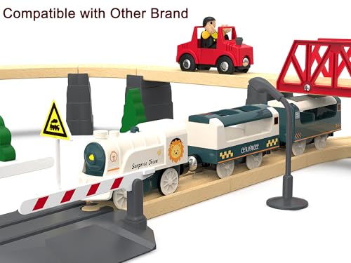 Battery Powered Train Set for Wooden Railway - 3-Piece Motorized Locomotive with Lights & Sounds - Compatible with Thomas & Friends, Brio, Chuggington