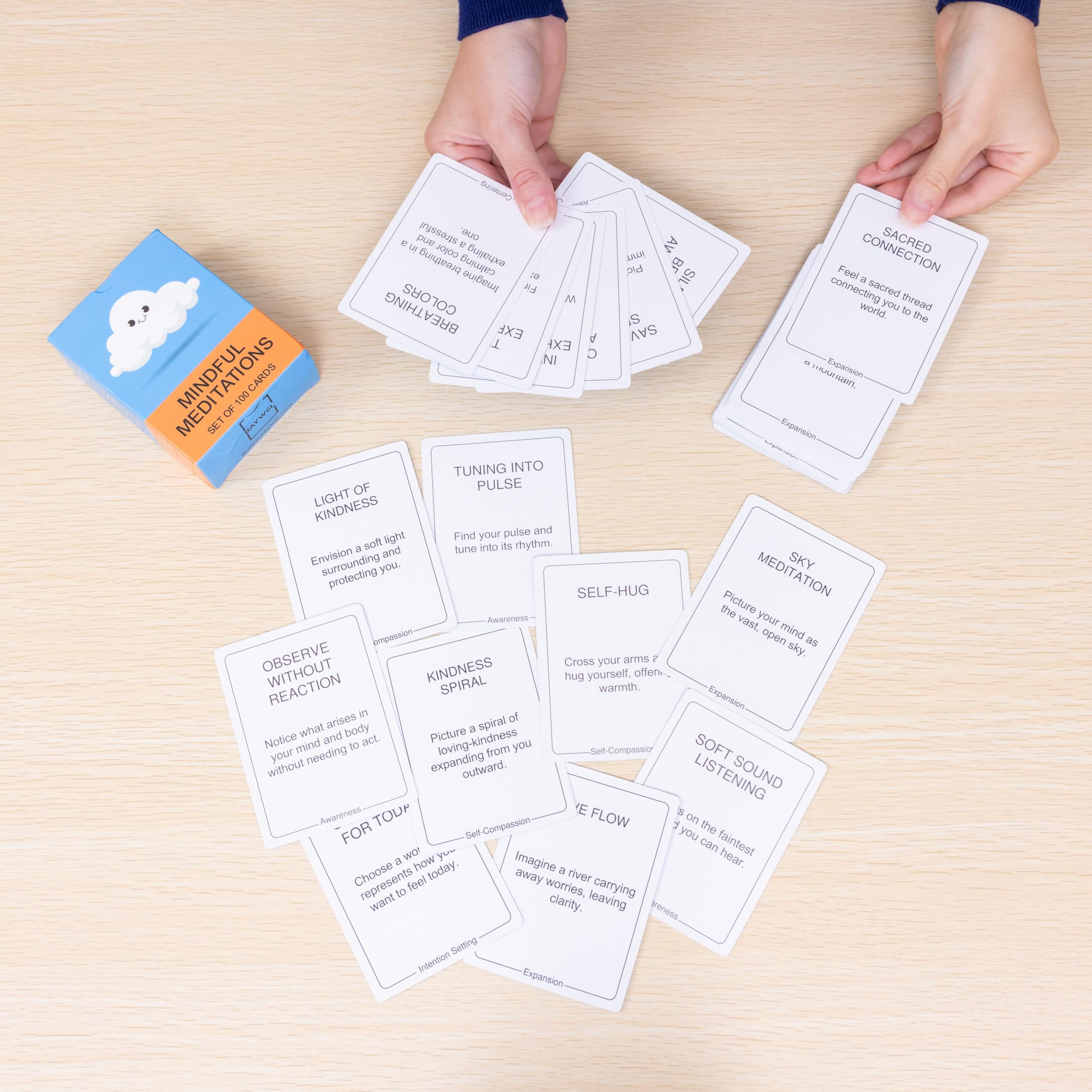 BayWel 100 Mindful Meditations Cards – Guided Prompts for Stress Relief, Focus & Self-Care