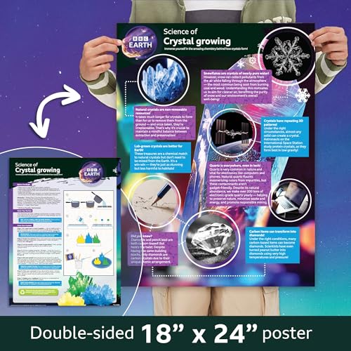 BBC Earth Science of Crystal Growing Kit – Grow 3 Dazzling Crystals with Powdered Paints and Display Case, STEM Toy for Ages 12+