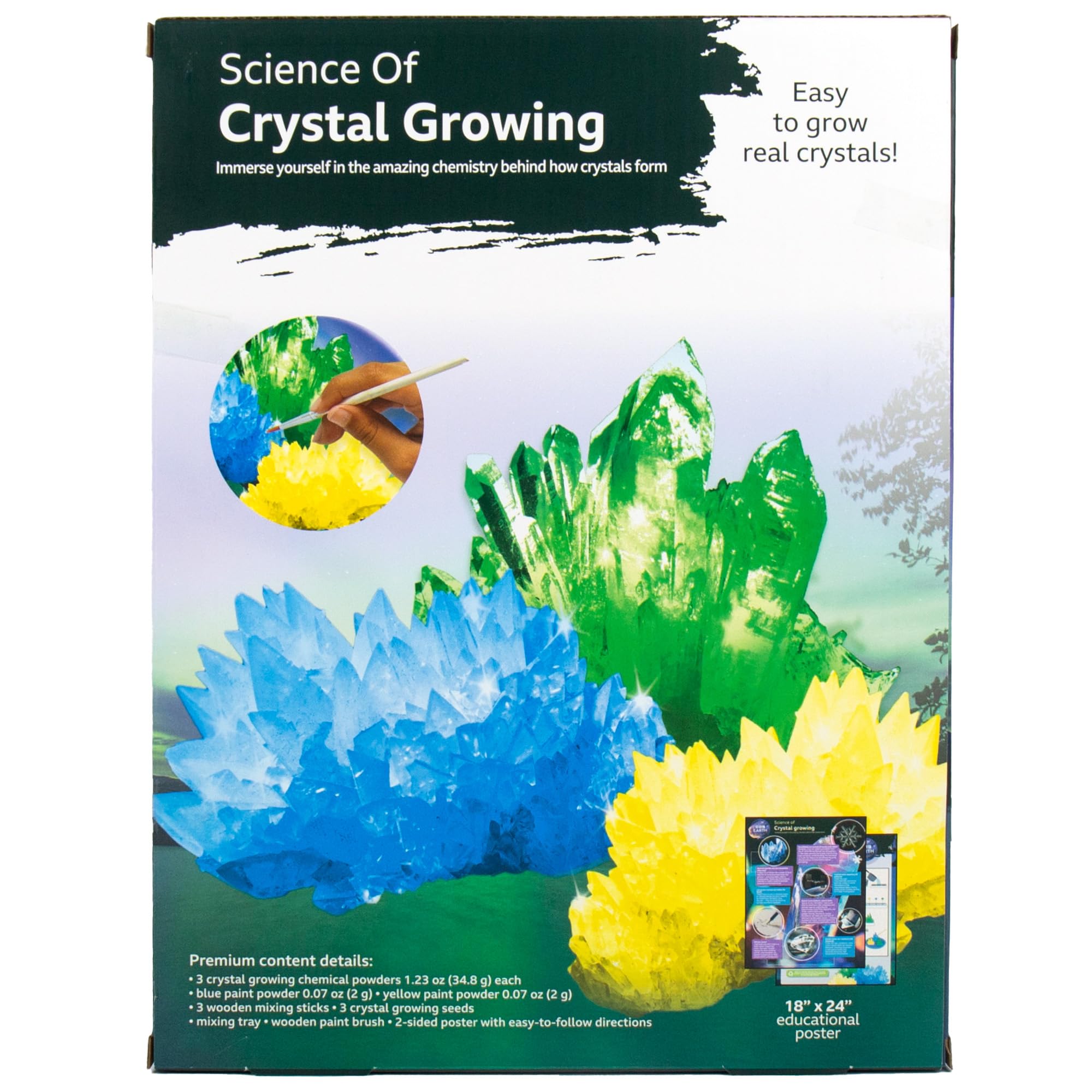 BBC Earth Science of Crystal Growing Kit – Grow 3 Dazzling Crystals with Powdered Paints and Display Case, STEM Toy for Ages 12+