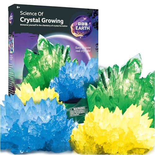 BBC Earth Science of Crystal Growing Kit – Grow 3 Dazzling Crystals with Powdered Paints and Display Case, STEM Toy for Ages 12+