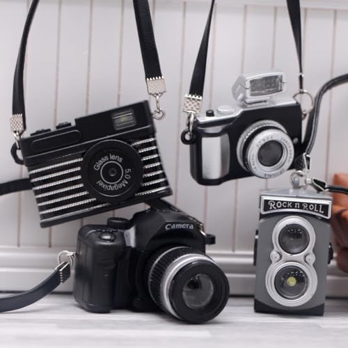 Bbiamsleep 4-Pack Miniature Cameras 1:4 Scale Dollhouse Photography Props - Vintage & Digital SLR Models
