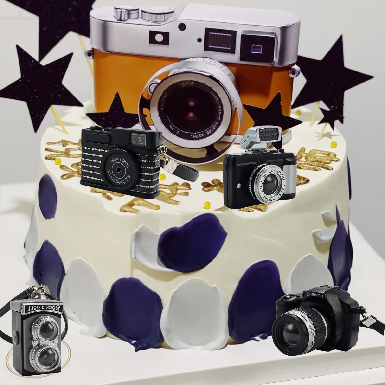 Bbiamsleep 4-Pack Miniature Cameras 1:4 Scale Dollhouse Photography Props - Vintage & Digital SLR Models