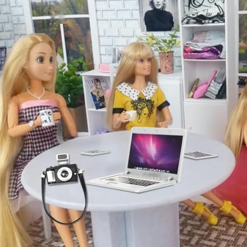 Bbiamsleep 4-Piece Miniature Laptop, Tablet, Phone & Camera Set for Dollhouses (1/4, 1/6, 1/12 Scale)