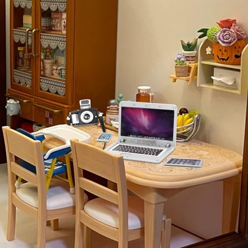 Bbiamsleep 4-Piece Miniature Laptop, Tablet, Phone & Camera Set for Dollhouses (1/4, 1/6, 1/12 Scale)