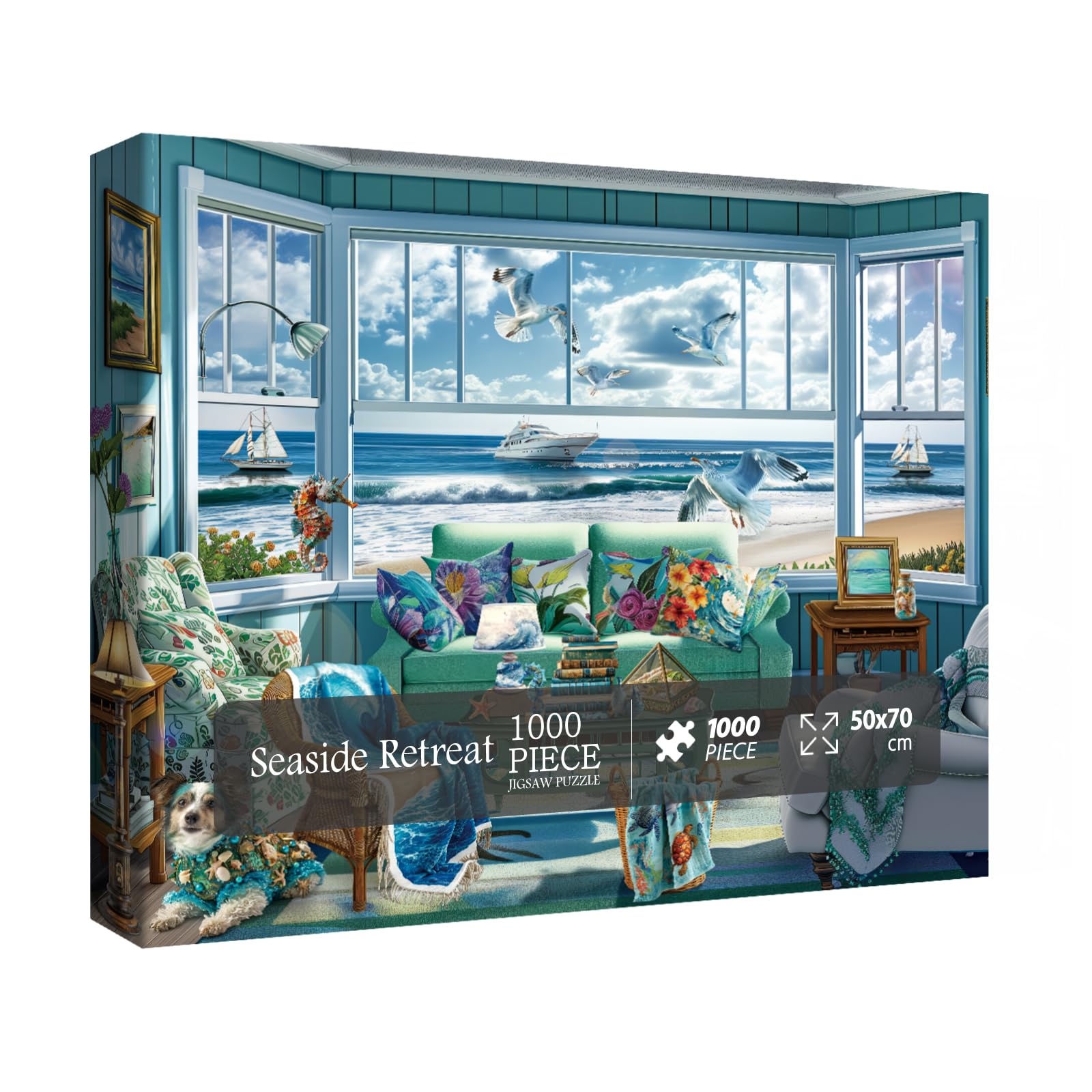 BBOLDIN 1000-Piece Beach Summer House Puzzle - Ocean Scene, 27.6x19.7 Inches