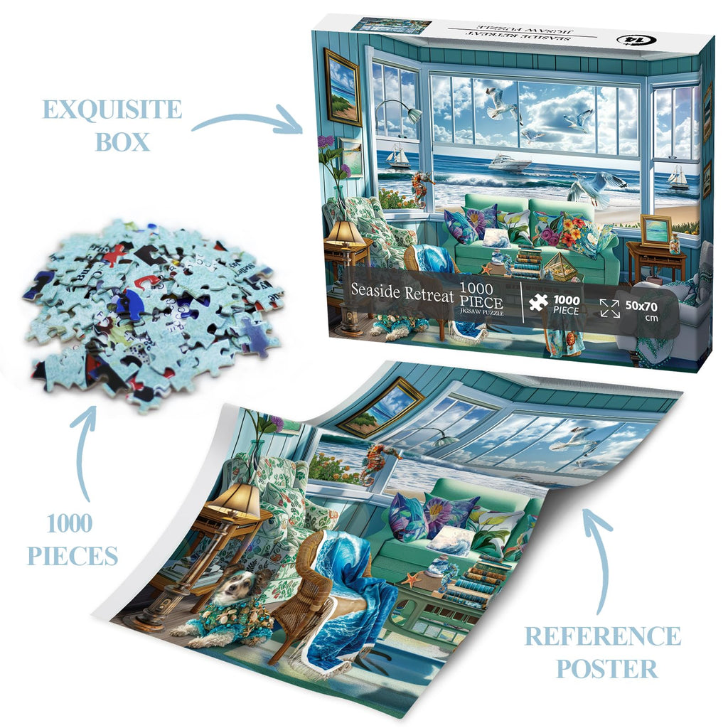BBOLDIN 1000-Piece Beach Summer House Puzzle - Ocean Scene, 27.6x19.7 Inches