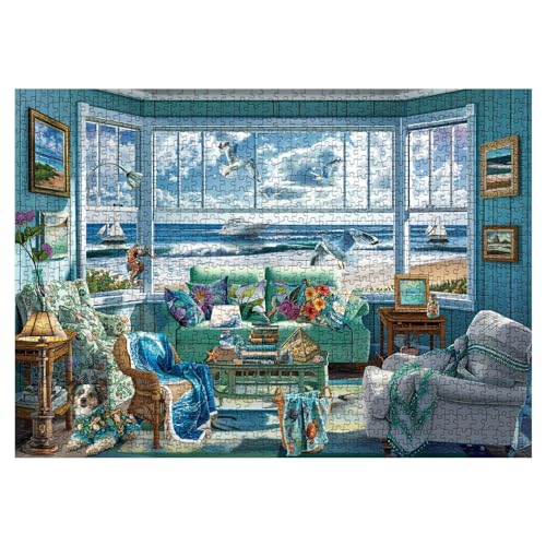 BBOLDIN 1000-Piece Beach Summer House Puzzle - Ocean Scene, 27.6x19.7 Inches