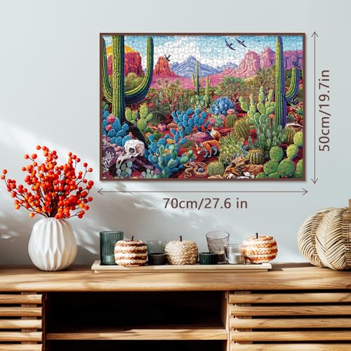 BBOLDIN 1000-Piece Cactus Landscape Jigsaw Puzzle – Desert Oasis Art with Wildlife, 27.5 x 19.7 Inches