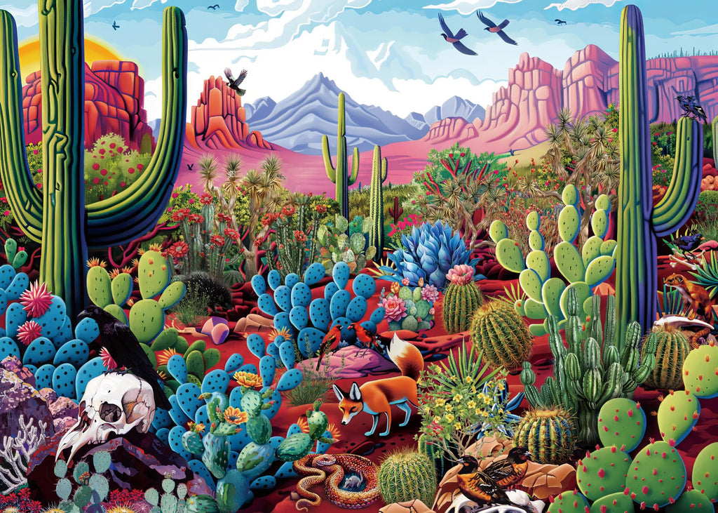 BBOLDIN 1000-Piece Cactus Landscape Jigsaw Puzzle – Desert Oasis Art with Wildlife, 27.5 x 19.7 Inches