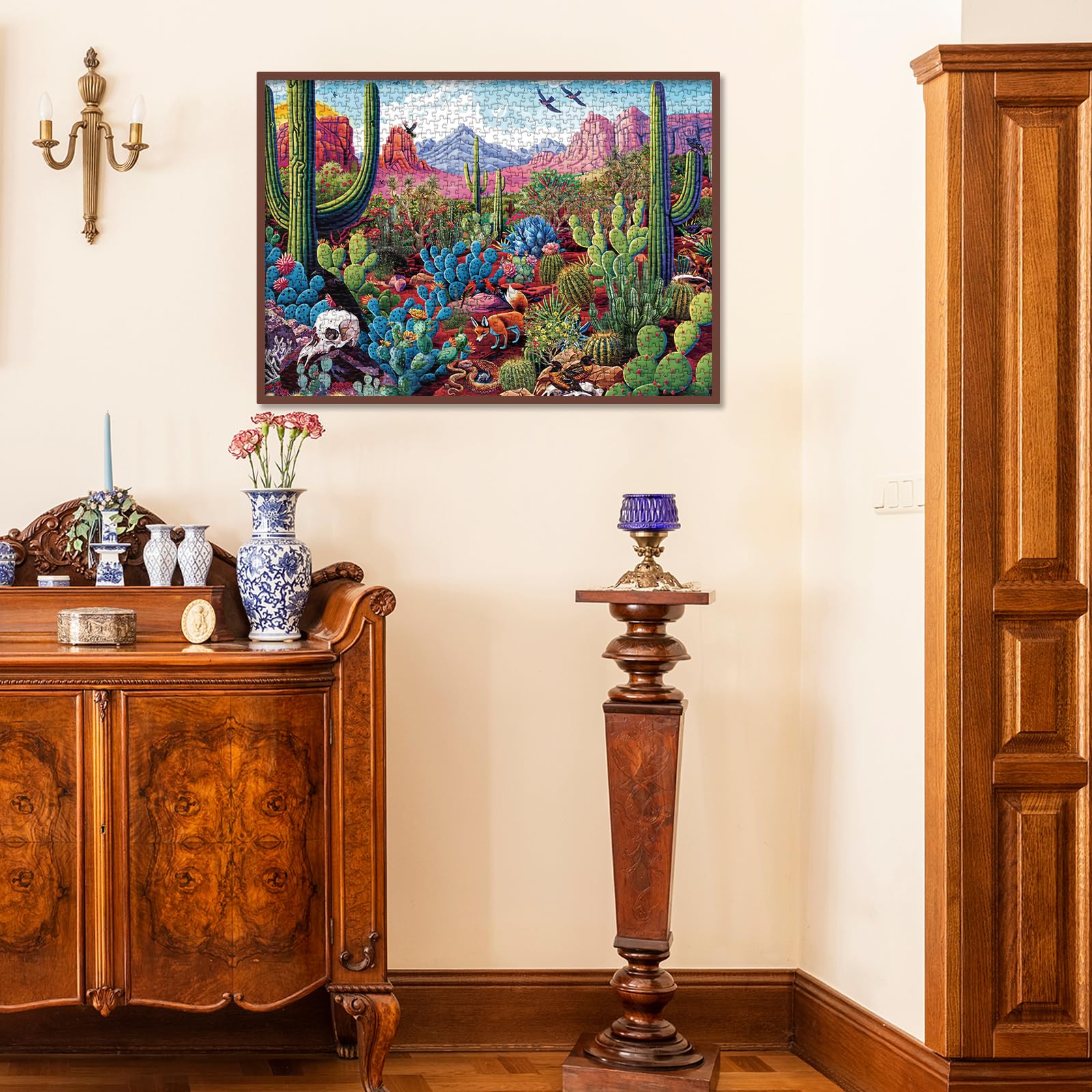 BBOLDIN 1000-Piece Cactus Landscape Jigsaw Puzzle – Desert Oasis Art with Wildlife, 27.5 x 19.7 Inches