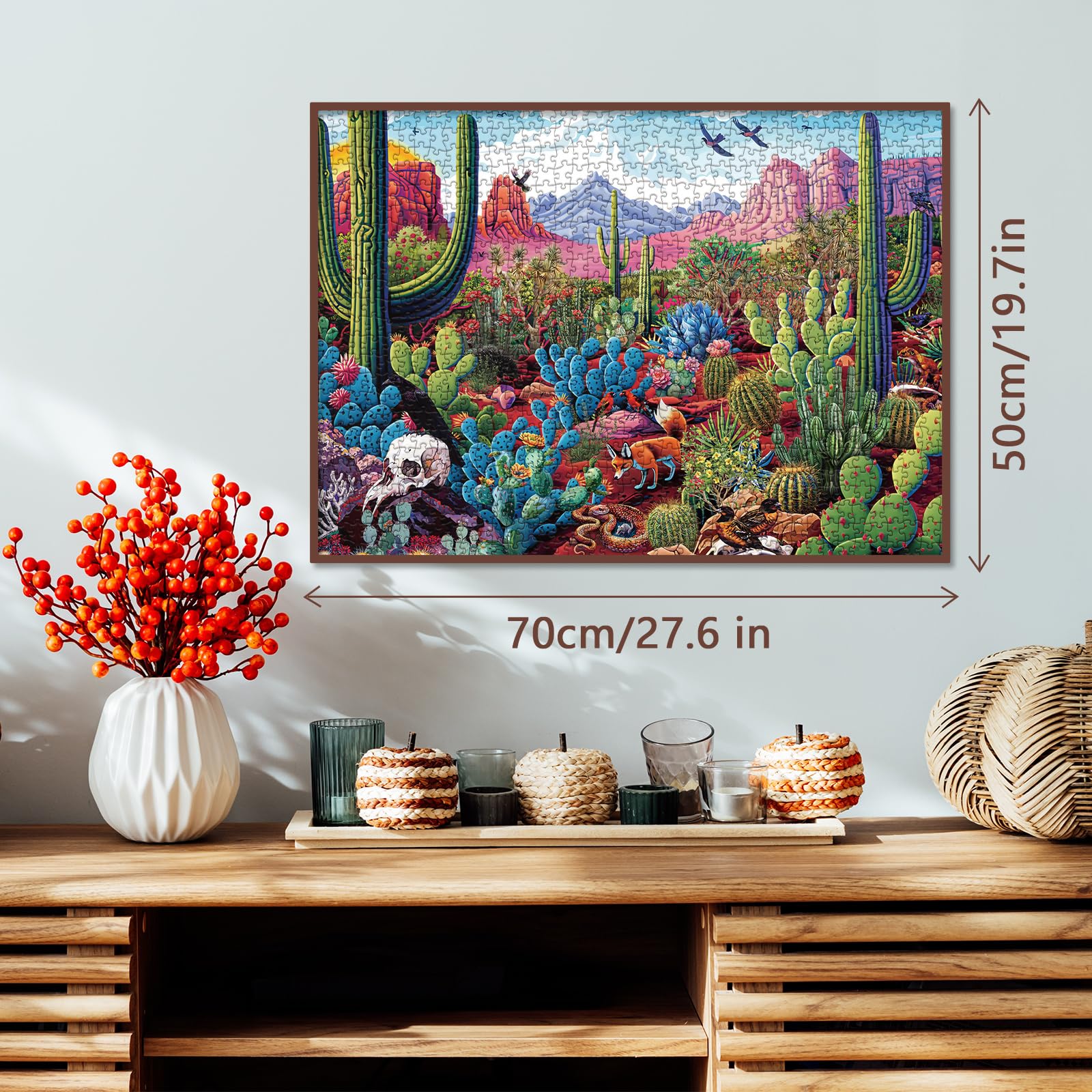 BBOLDIN 1000-Piece Cactus Landscape Jigsaw Puzzle – Desert Oasis Art with Wildlife, 27.5 x 19.7 Inches