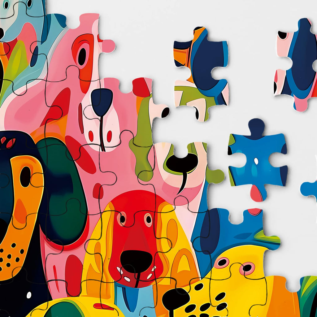 BBOLDIN 1000-Piece Colorful Dog Jigsaw Puzzle for Adults – Funny Puppy Art with Abstract Plant Design