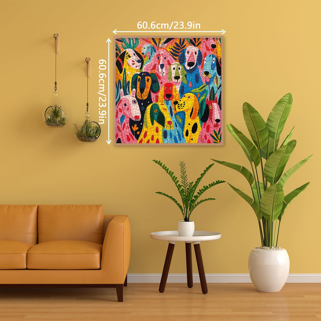 BBOLDIN 1000-Piece Colorful Dog Jigsaw Puzzle for Adults – Funny Puppy Art with Abstract Plant Design
