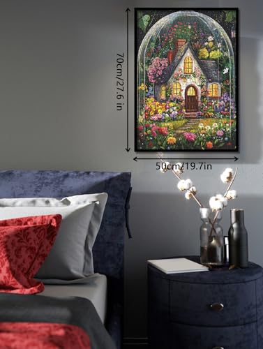 BBOLDIN 1000 Piece Flower Garden Jigsaw Puzzle – Floral Cottage in Glass Dome, 27.5x19.7 Inches