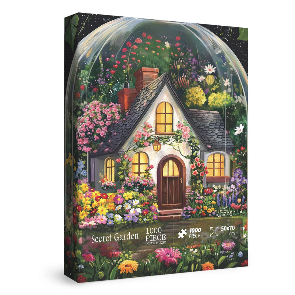BBOLDIN 1000 Piece Flower Garden Jigsaw Puzzle – Floral Cottage in Glass Dome, 27.5x19.7 Inches