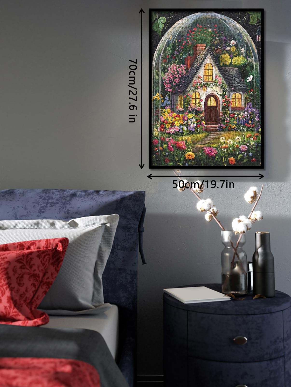 BBOLDIN 1000 Piece Flower Garden Jigsaw Puzzle – Floral Cottage in Glass Dome, 27.5x19.7 Inches