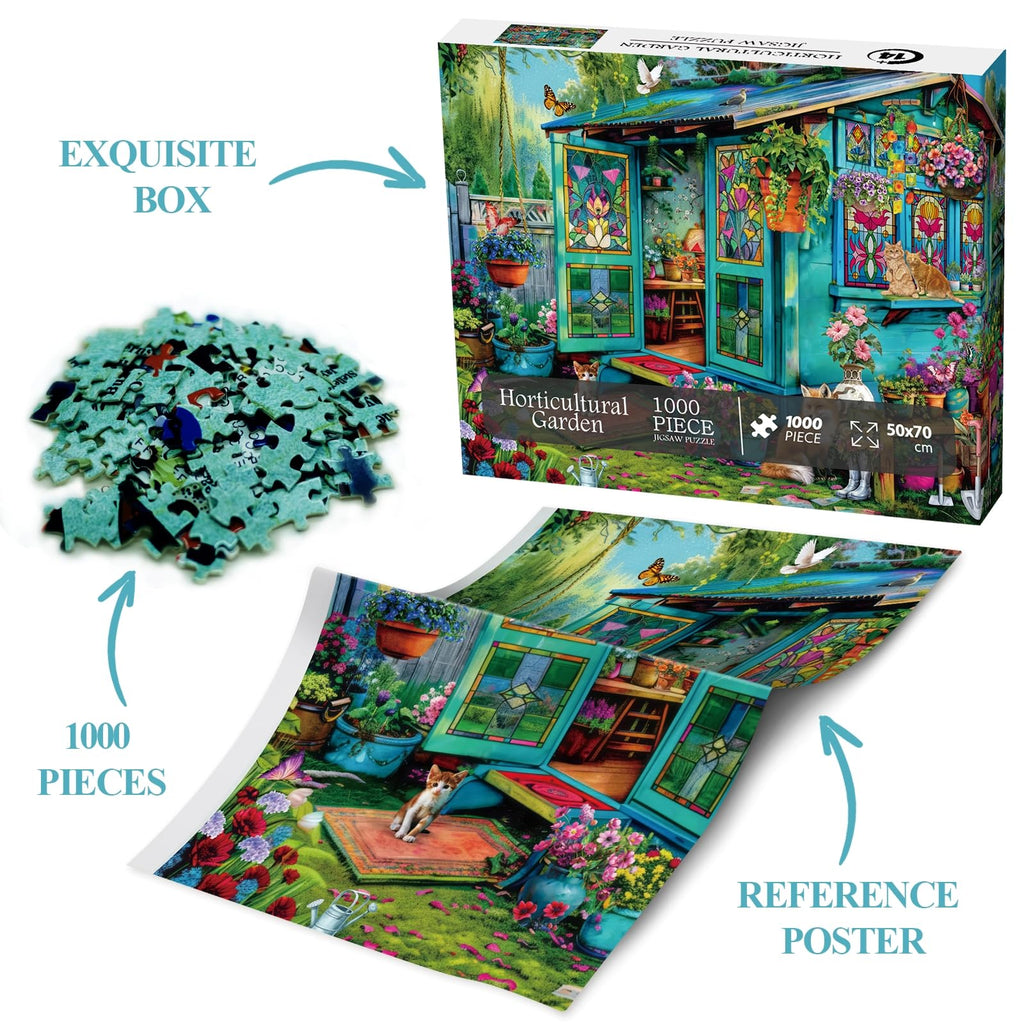 BBOLDIN 1000 Piece Garden Flower Puzzle – Cottage Scene Jigsaw for Adults