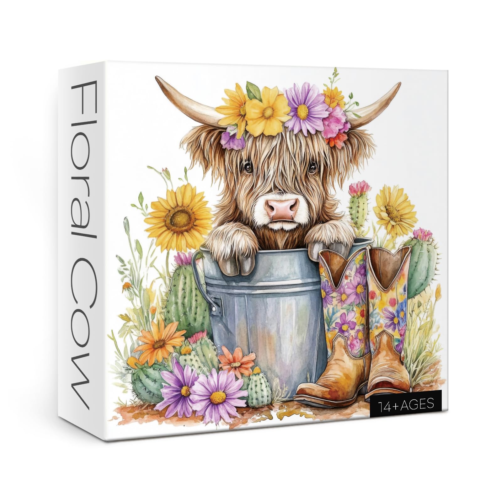 BBOLDIN 1000 Piece Highland Cow Sunflower Jigsaw Puzzle – 23.9x23.9in Adult Puzzle with Cute Animal Floral Art