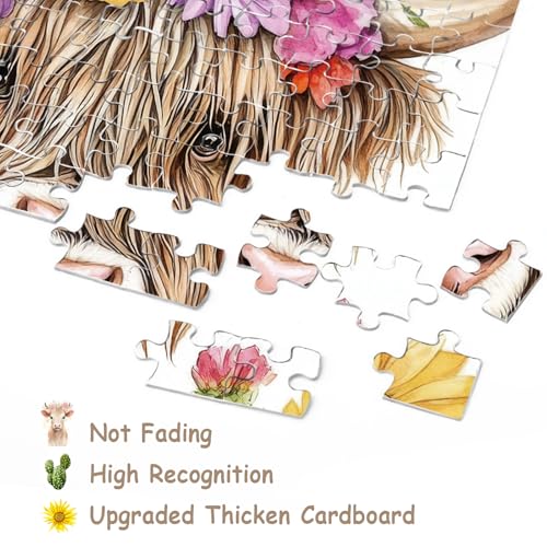 BBOLDIN 1000 Piece Highland Cow Sunflower Jigsaw Puzzle – 23.9x23.9in Adult Puzzle with Cute Animal Floral Art