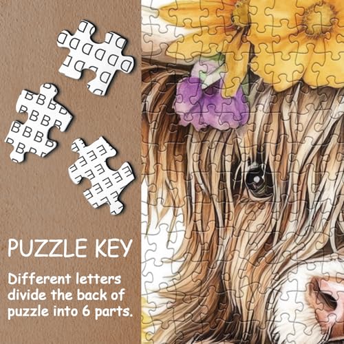 BBOLDIN 1000 Piece Highland Cow Sunflower Jigsaw Puzzle – 23.9x23.9in Adult Puzzle with Cute Animal Floral Art