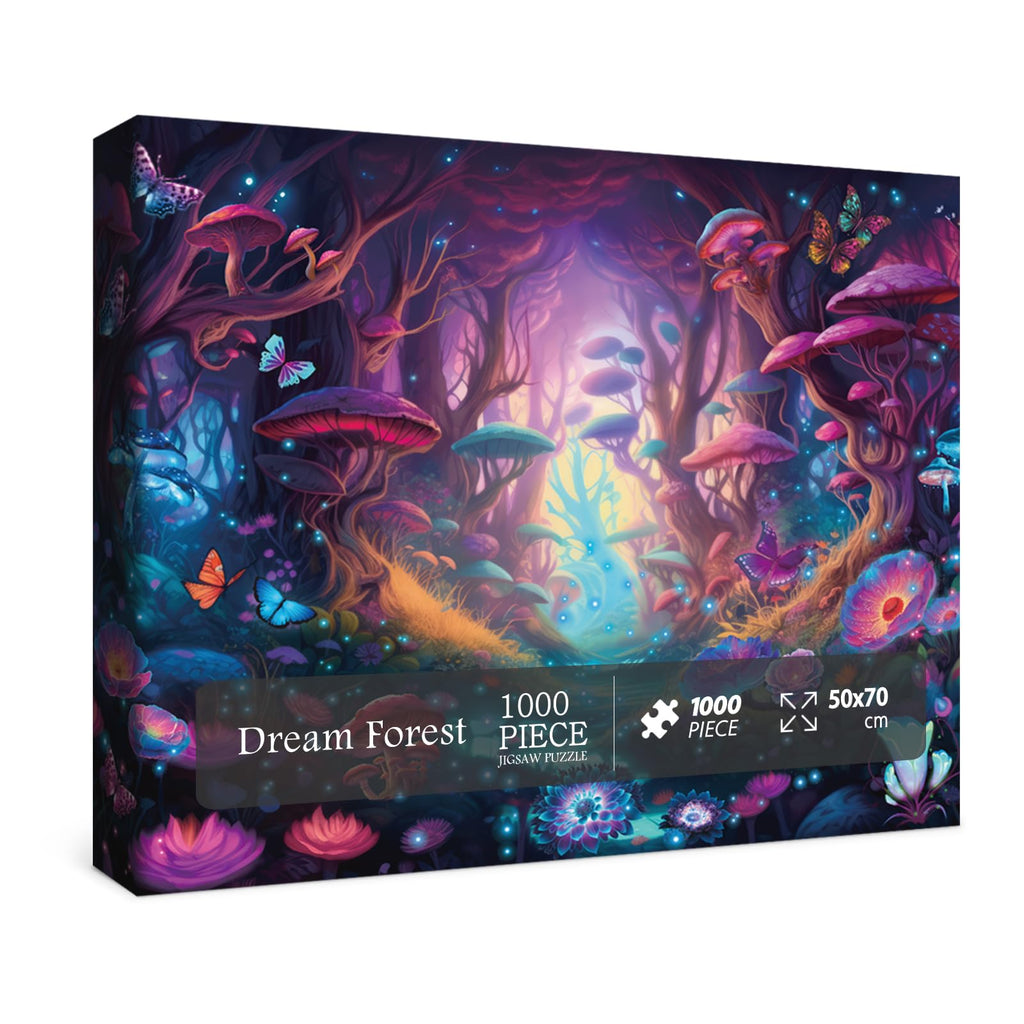 BBOLDIN 1000-Piece Magical Forest Puzzle: Glow-in-the-Dark Mushroom & Butterfly Jigsaw with Glitter Details
