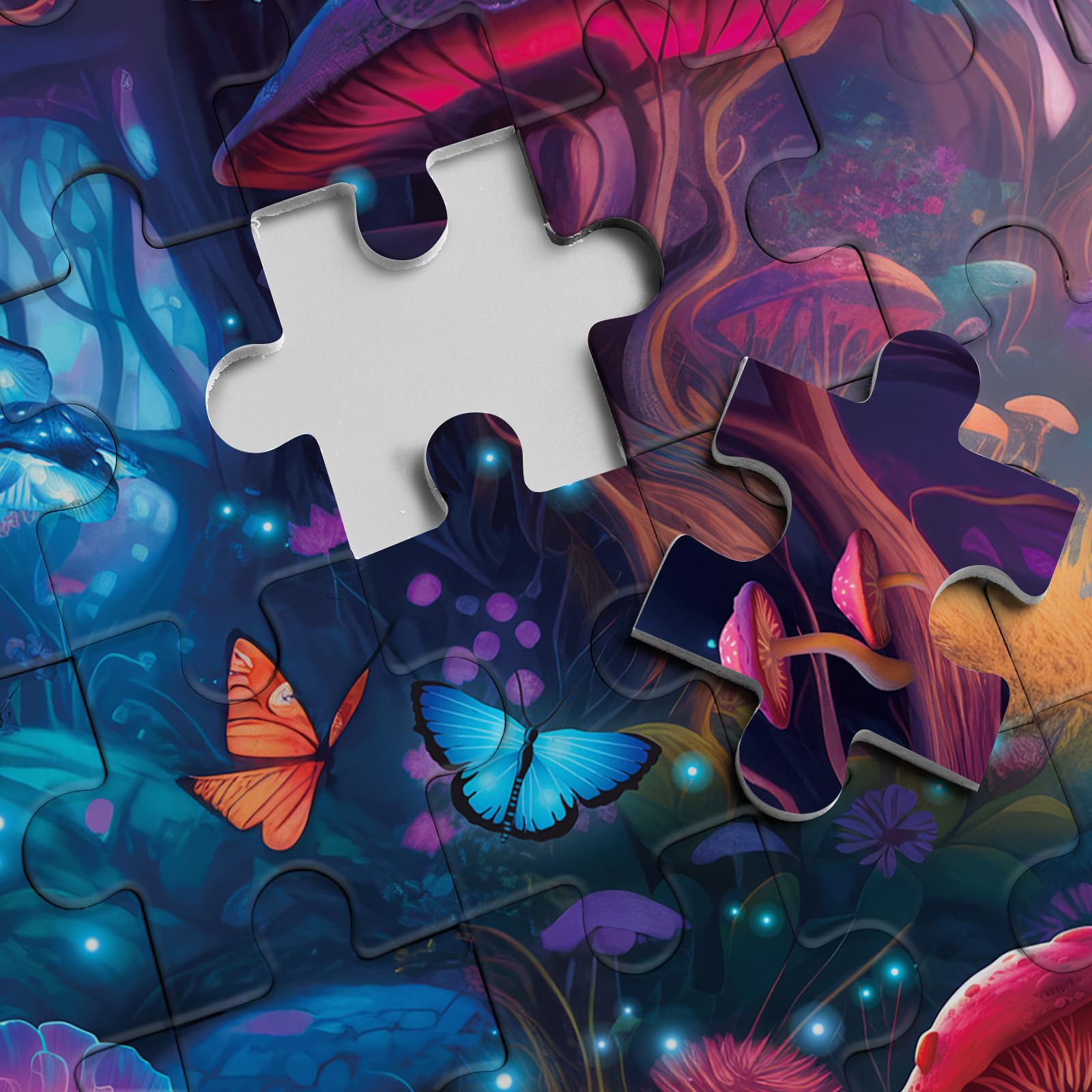 BBOLDIN 1000-Piece Magical Forest Puzzle: Glow-in-the-Dark Mushroom & Butterfly Jigsaw with Glitter Details