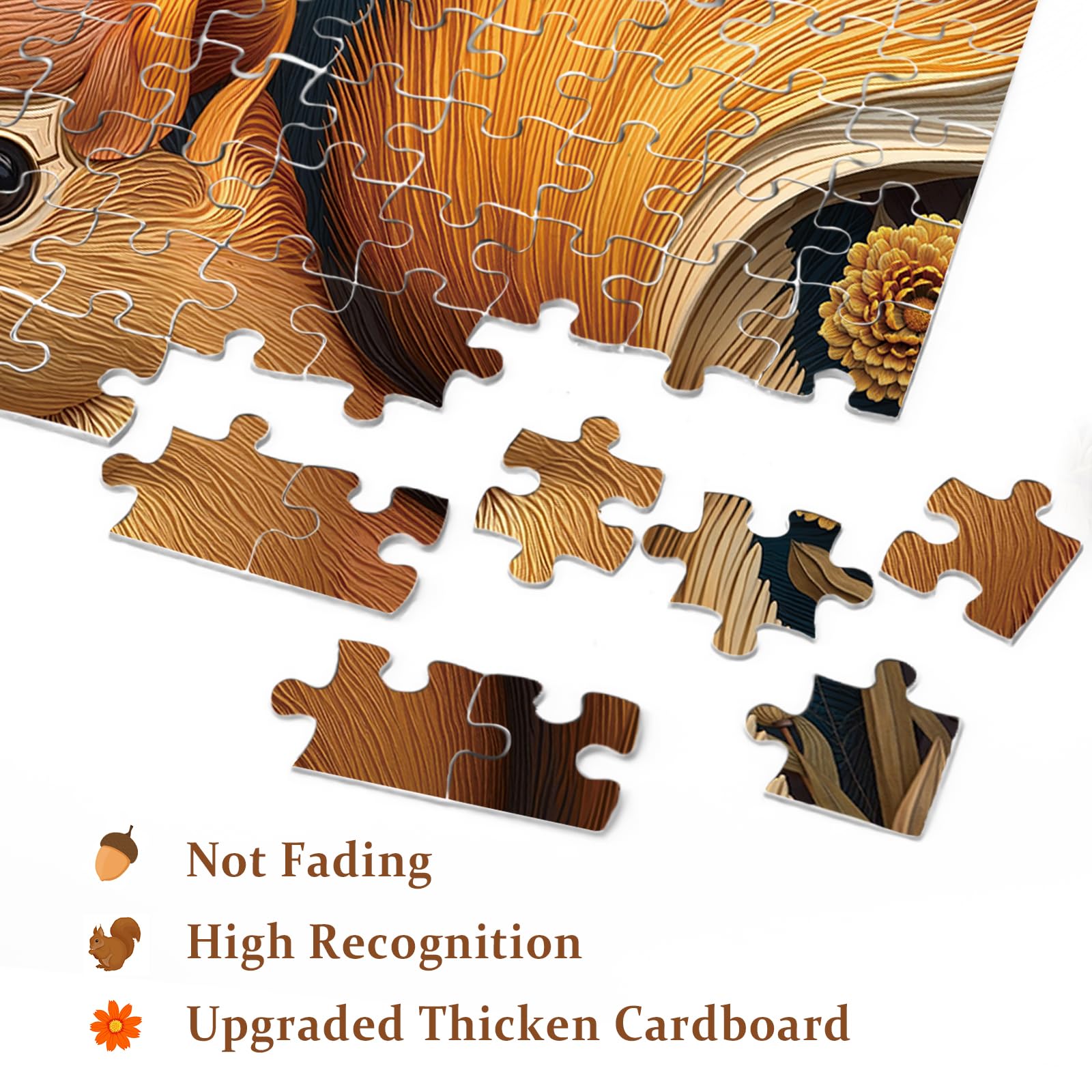 BBOLDIN 1000 Piece Round Squirrel Jigsaw Puzzle - Autumn Floral Design for Adults