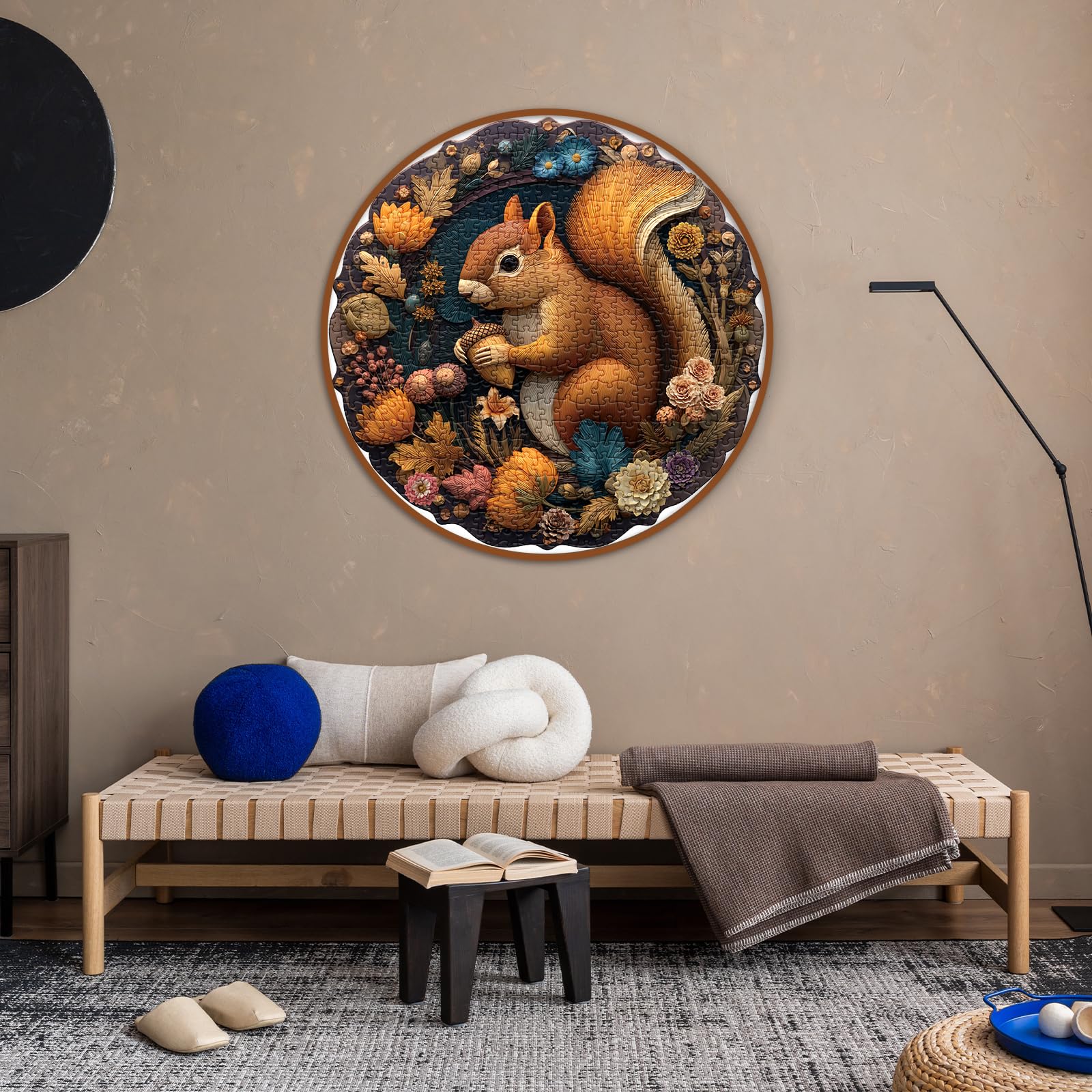 BBOLDIN 1000 Piece Round Squirrel Jigsaw Puzzle - Autumn Floral Design for Adults