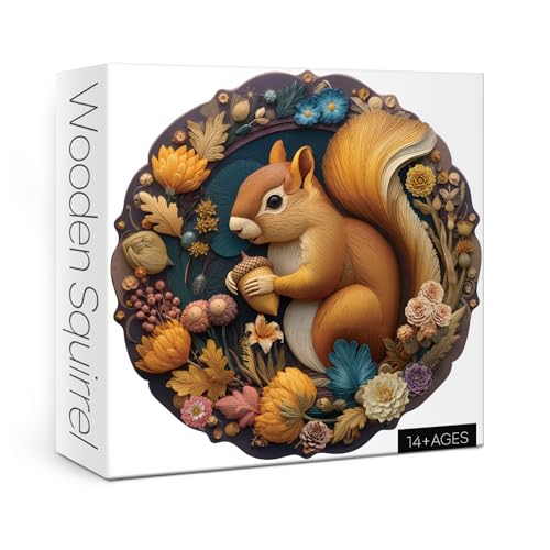 BBOLDIN 1000 Piece Round Squirrel Jigsaw Puzzle - Autumn Floral Design for Adults