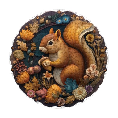 BBOLDIN 1000 Piece Round Squirrel Jigsaw Puzzle - Autumn Floral Design for Adults