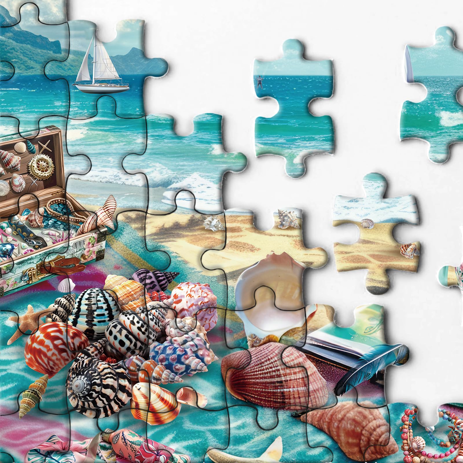 BBOLDIN 1000-Piece Seashell Beach Puzzle – Hawaii Summer Jigsaw with Reference Poster